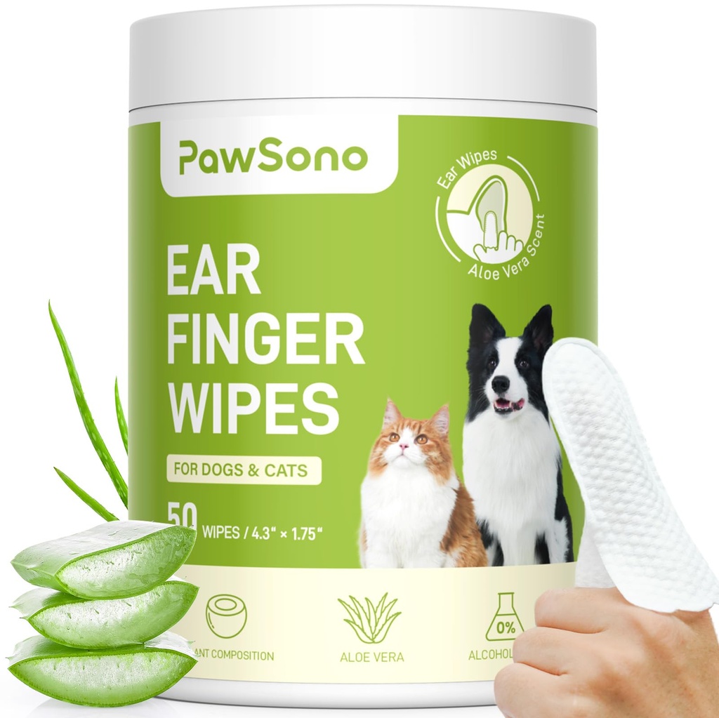 Ohr Finger Wipes für Hunde & Katzen, Thicker Hund Ohr Reiniger Wipes, Natürliche Relief Katze Ohr Reiniger Hund, Pet Health Supplies für Hund Kleine Tier Katze, Aloe Duft Deodorierung - 50 Count