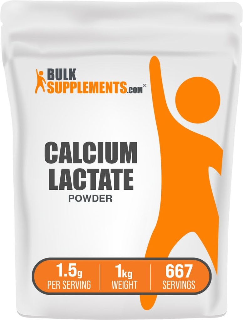BulkSupplements.com Calcium Lactate Powder - Calcium Supplement Powder, Food Grade - Rein & Glutenfrei, 1,5g pro Servierung, 1kg (2.2 lbs) (Pack von 1)