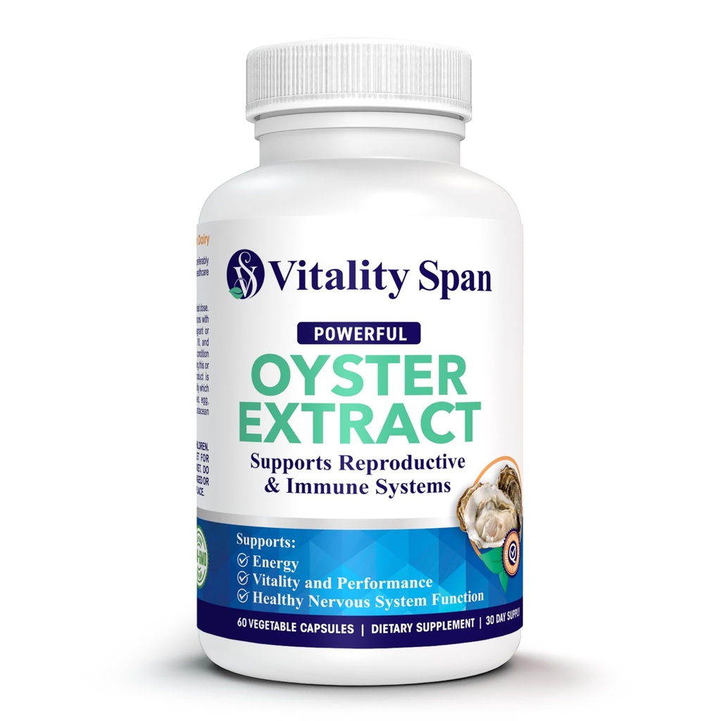 Oyster-Extrakt - Reine, hochkonzentrierte Ergänzung für Männer und Frauen – unterstützt Energie & Immun-Boost; Zink, Taurine, Aminosäuren und Vitamine, 500 mg, 60 Veg-Kapseln, Made in USA