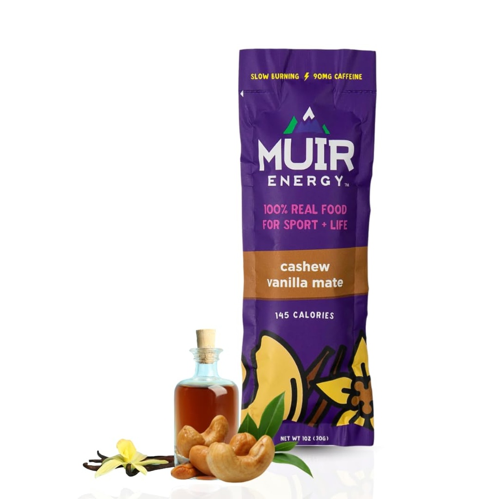 MUIR Cashew Vanille Mate Real Food Energy Gel - 10 Count | Organic Vegan Paleo Non-GMO Gluten-Free Slow Burning Endurance Gel | Clean Energy for Runners Cyclists & Athletes | Keine künstlichen Aromen