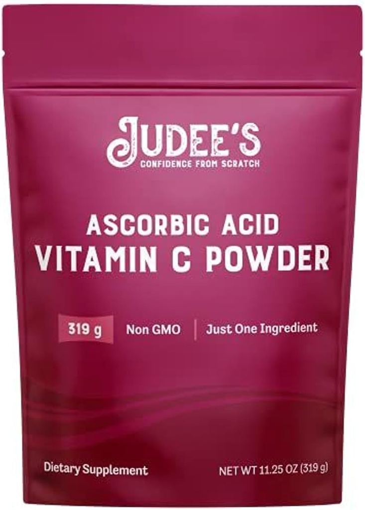 Judees Glutenfreies Vitamin C-Pulver - 11.25 Oz Pouch - Non-GMO, Glutenfrei & Nut-freie pulverisierte Ascorbinsäure für Immununterstützung, Canning & Hair Powder