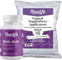 NewLife Naturals Boric Acid Vaginal Suppositories 600mg (30 Pack) mit 16 Applicators - für pH Balance, Feminine Health und Intimate Wellness - Made in USA
