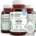Natural Nutra OptiMSM, MSM kiegészítés kénnel, a vékonyabb haj megelőzése, a közös rugalmasság és a csontegészség növelése, porc egészség, segíti a folyadék egyensúly, 1000 mg, (120) Vegán tabletta