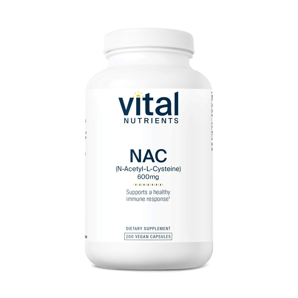 Vitalnährstoffe NAC 600mg | N-Acetyl Cystein | Vegan NAC Supplement | Antioxidans für Sinus, Leber, Immune und Atmungsaktive Gesundheit* | Gluten, Dairy, Soy Free | 200 Kapseln