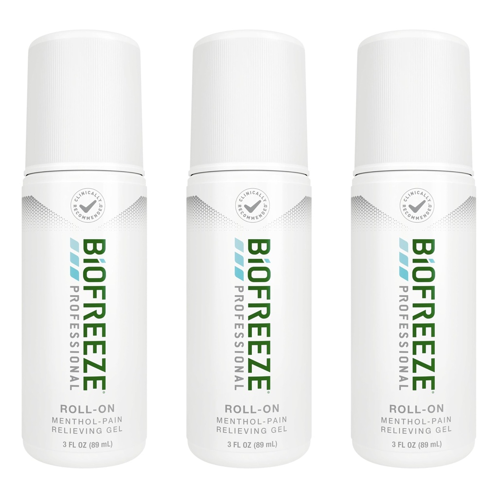Biofreeze Professional Schmerzentlastungsrolle auf für Knie, Neck, Hüfte, Gelenk, &amp; Schulter, Einfache Rückenschmerzen Schmerzen Schmerzlinderung, Sore Muskelentlastung, Roll-On Menthol Gel 3 Fl Oz (Pack mit 3)