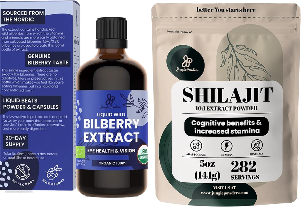 Jungle Powders Organic Wild Bilberry kivonat szemhéjhoz Bilberry kiegészítés, Shilajit Powder for men 10: 1 Extract Immune Support Energy Supplement