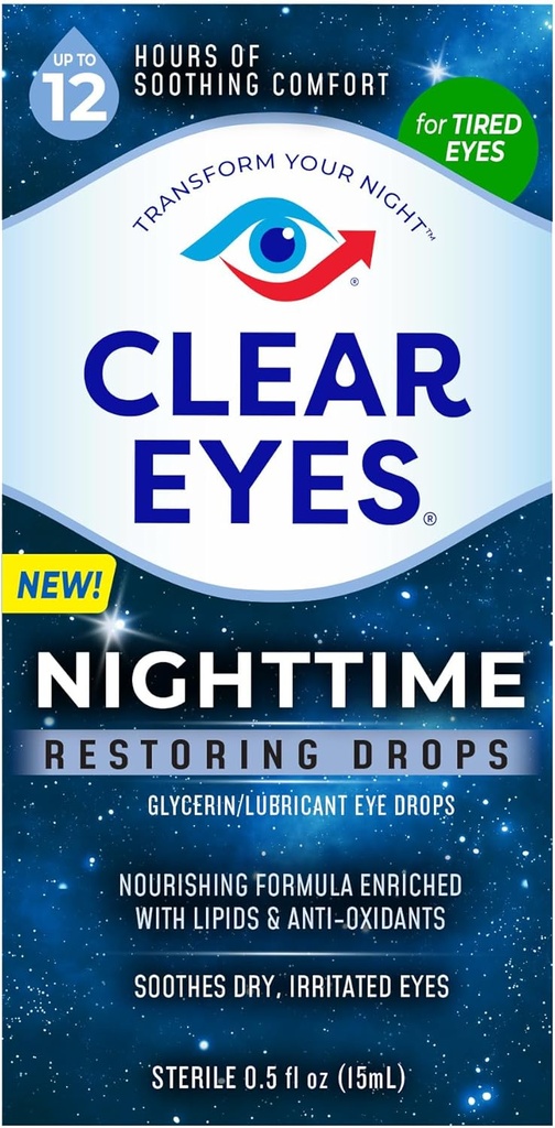 Klare Augen Nacht Erholung Augentropfen, sicher für Nacht Verwendung für 12 Stunden beruhigenden Komfort, 0.5 Fl Oz