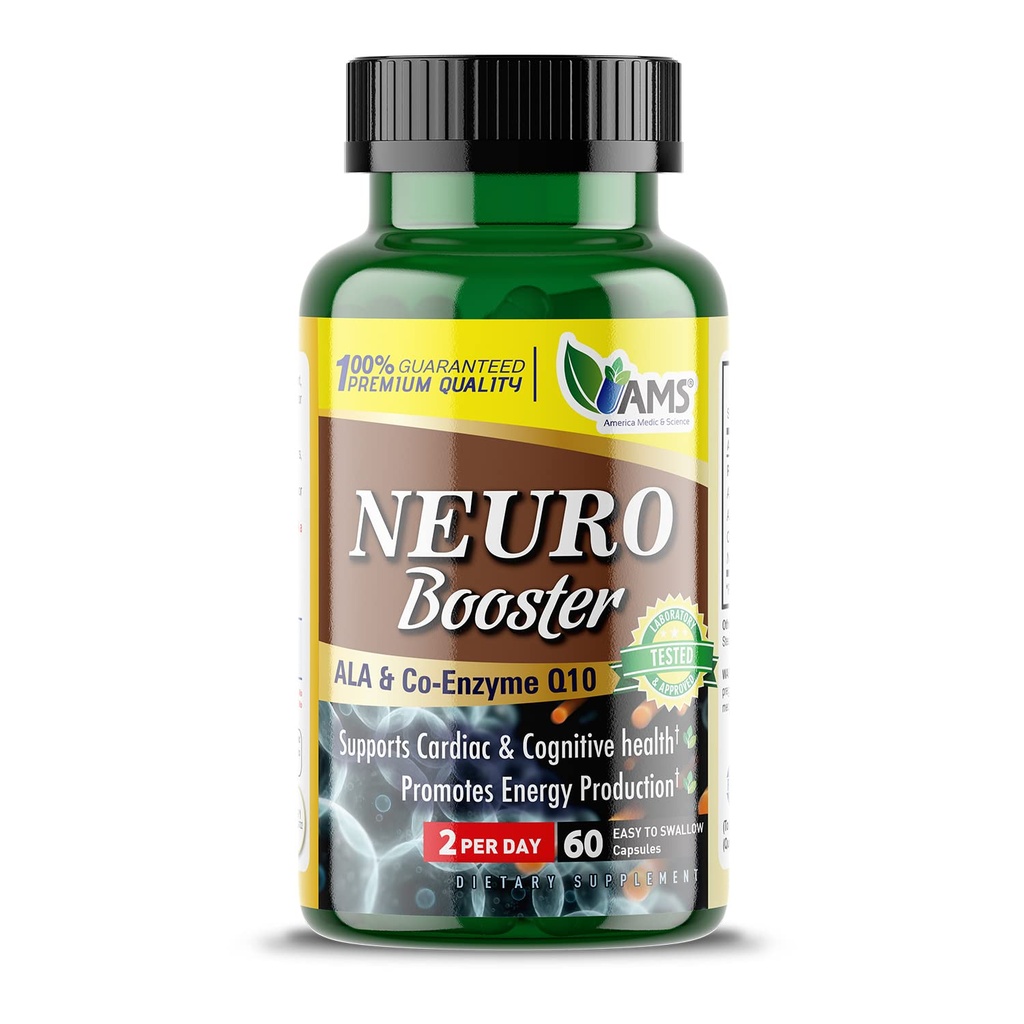 Amerika Medic & Science Neuro Booster (60 Kapseln) | Nahrungsergänzungsmittel für Gehirngesundheit | Vitamin Pillen für bessere Gedächtnis und kognitive Funktion | mit Coenzym Q10, ALA und Acetyl L-Carnitin