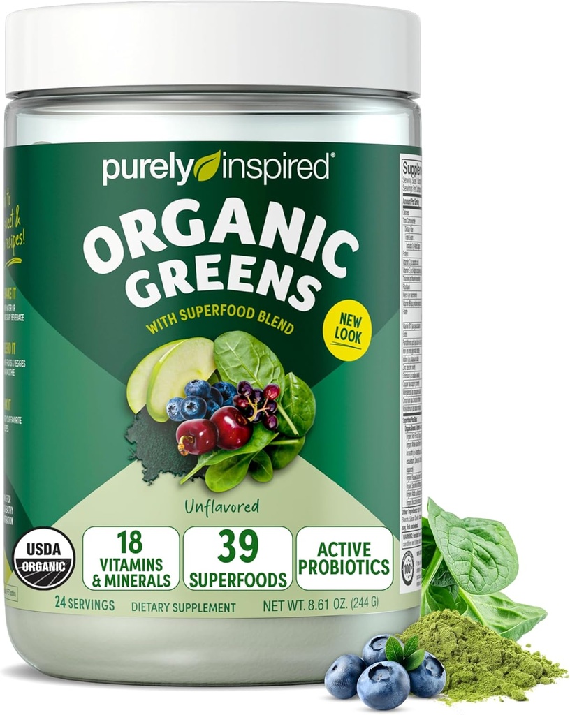Rein inspiriertes organisches grünes Pulver-Smoothie-Mix, ungeflammt (24 Servierungen) - Probiotika für Verdauungsgesundheit mit Spirulina & Chlorella für Gutgesundheit - Vegan & Gluten-frei