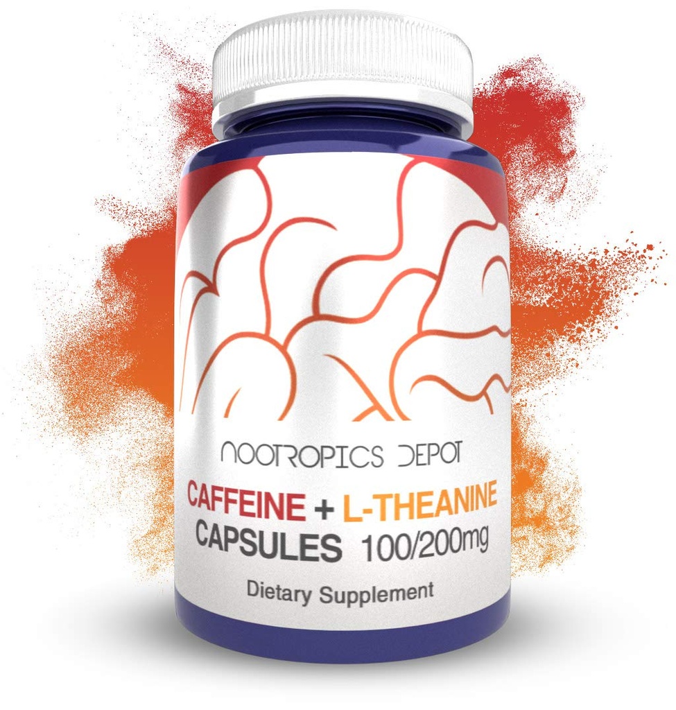 Nootropics Depot Koffein L-Theanin Kapseln | 180 Pillen | Enthält 100mg Koffein und 200mg L-Theanin | Brain Booster | Energy Supplement | Erhöhen Mental Fokus + Alertness |