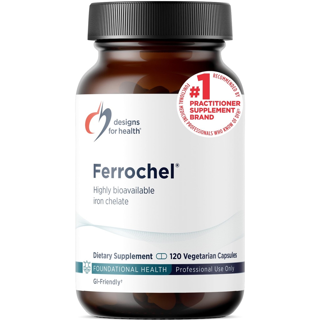Designs for Health Iron – Vital for Energy Production, Immun- & Gehirn-Gesundheit, High Absorption Ferrochel Chelat Eisen für Frauen & Männer als Ferrous Bisglycinat Chelate – Schwangerschaftssicher (120 Vegan Caps)