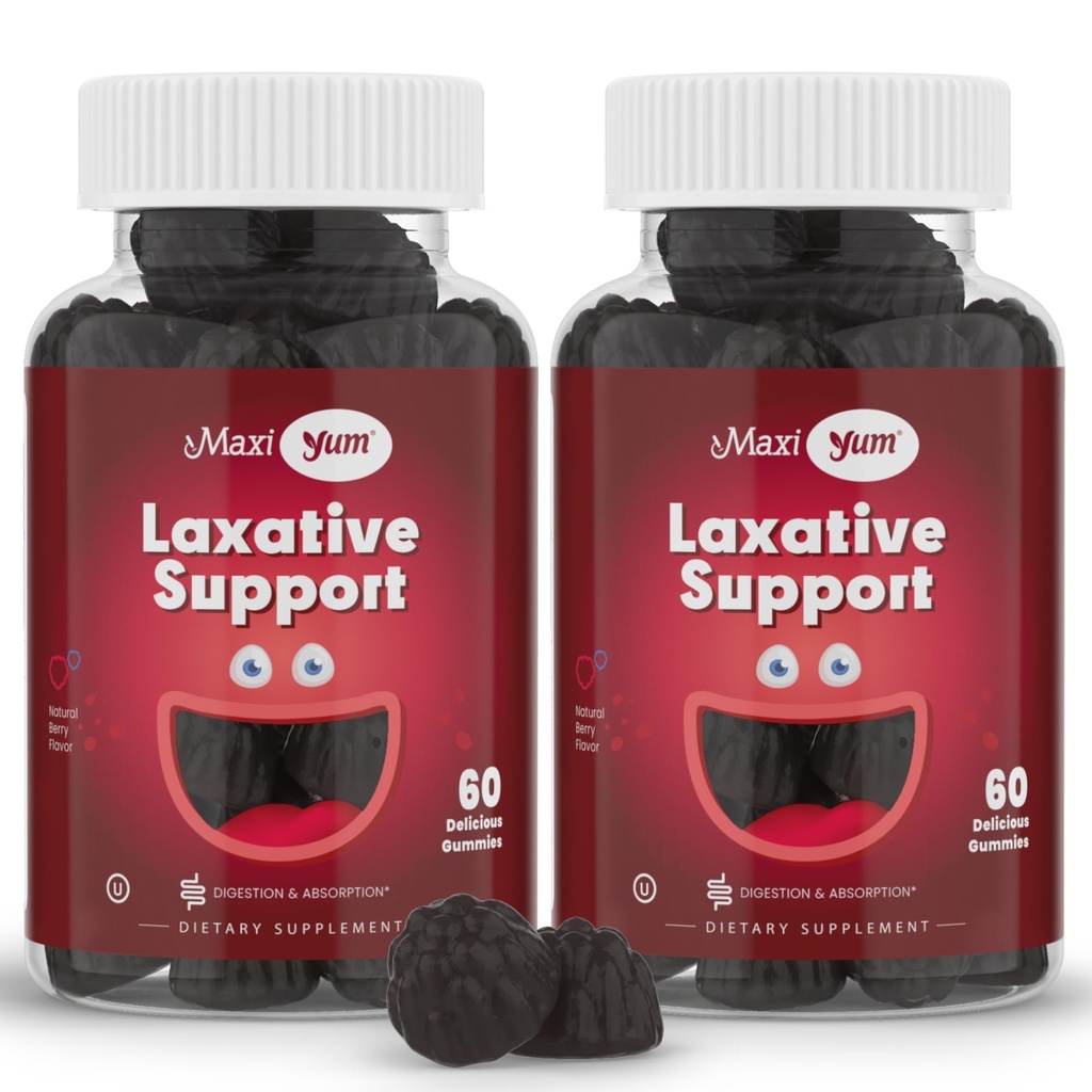 Maxi Health Natural Laxative Gummis für Erwachsene und Kinder – Non-GMO und Vegan Senna Hocker Softener Gummis – Berry Flavor Chewable Laxatives for Constipation Support (60 Count, Pack of 2)