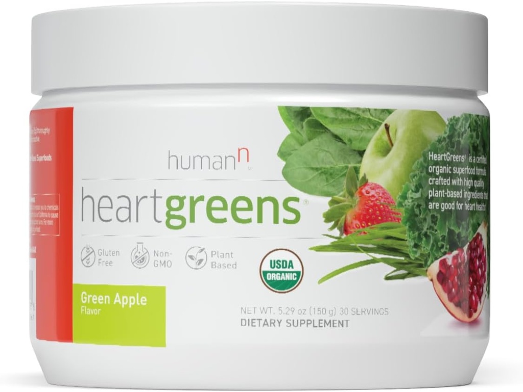 HumanN HeartGreens | Superfood Bio Pulver mit Weizengras, Kale, Spinat und Spirulina, USDA Organic Non-GMO, von den Herstellern von SuperBeets (Green Apple Flavor, 5.29-Ounce
