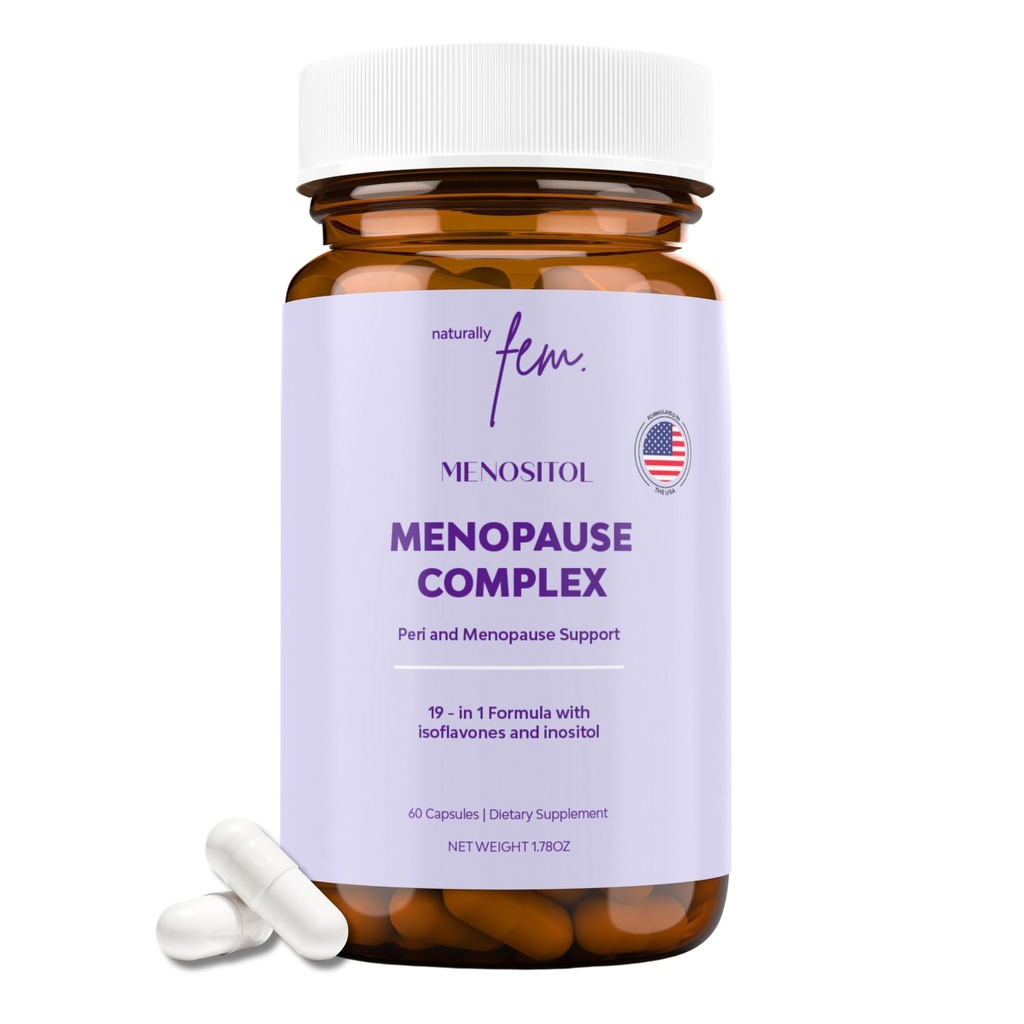 Inositol FEM Menositol 19-in-1 60Caps, Perimenopause & Menopause Ergänzungen für Frauen Gewichtsverlust mit Myo-Inositol, D-chiro und Isoflavones, Control Metabolic Health, 100% natürlich, Hormon, SoyFree
