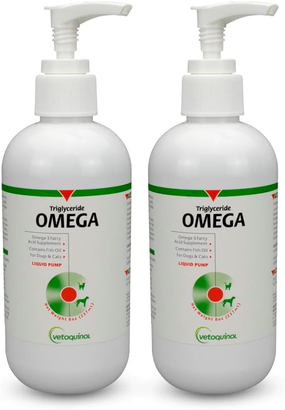 Vetoquinol Triglycerid Liquid Omega 3 Ergänzung für Hunde & Katzen, flüssige Fischöl Ergänzung w/EPA und DHA, fördert Haut, Mantel, Gelenk, & Immune Gesundheit, Omega 3 Fischöl für Hunde & Katzen, 8oz, 2 Pack