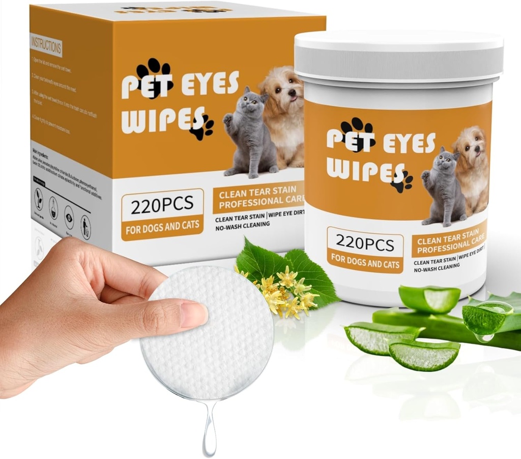 Senlong Eyes Wipes für Hunde - Gently Remove Tear Stain - Hund Augenreiniger,Eye Debris, Entladung, Mucus Secretions - Hund Augentücher Tränen Fleckenentferner - Hund & Katze Augentücher - 220pcs, weiß