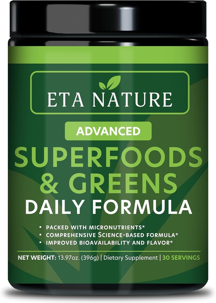 50 Super Greens Powder - Greens Superfood Pulver mit Früchten und Gemüse-Ergänzungen - Supergreens Green Powder for Energy, Digestion, Vitality & Immunity - 30 Serviers Vegan und Non-GMO