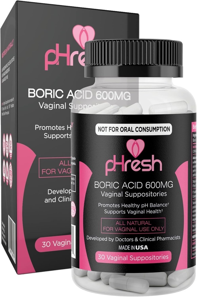 pHresh Boric Acid Suppositories for Women, Suppositories for Odor Use, Natural Feminine Care unterstützt Vaginal Health & Promotes Healthy pH Balance - Made in USA