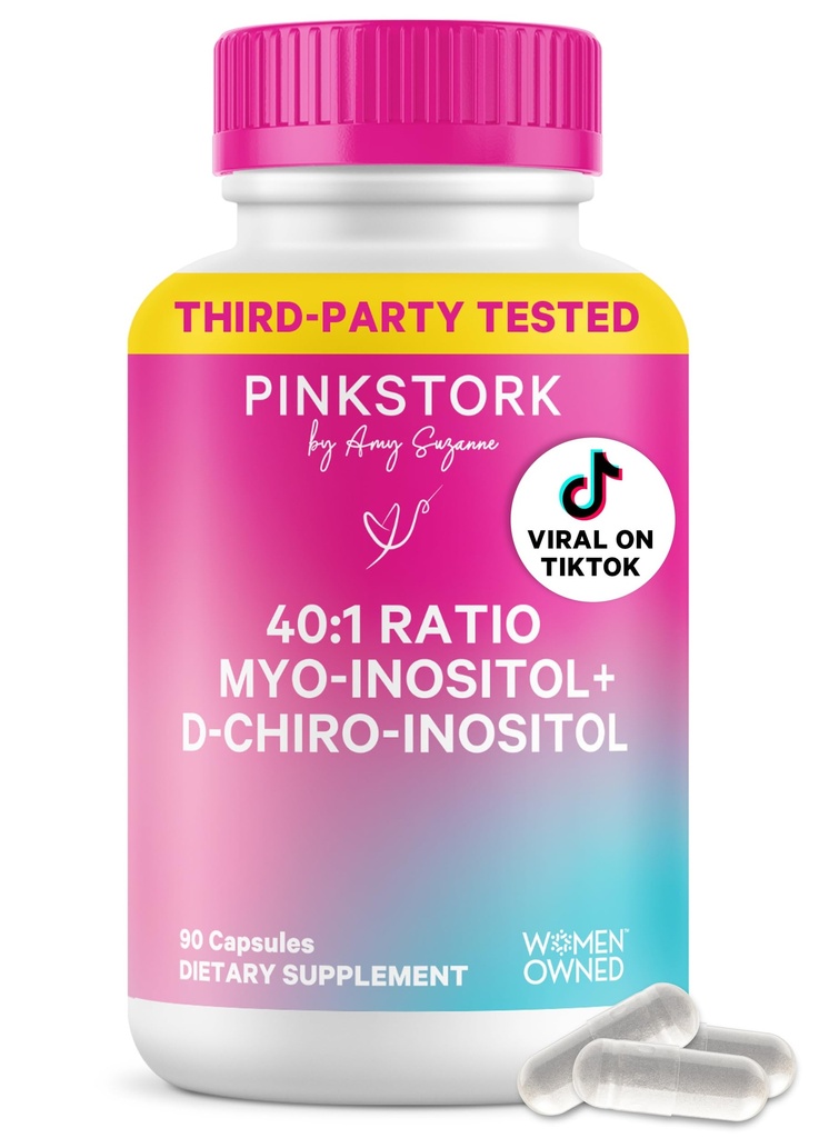 Pink Stork Inositol Supplement for Women, 40:1 Myo-Inositol & D-Chiro Inositol, Hormone Balance for Women, Healthy Ovulation & Fertility Support, Cycle Regularity, 30 Servings