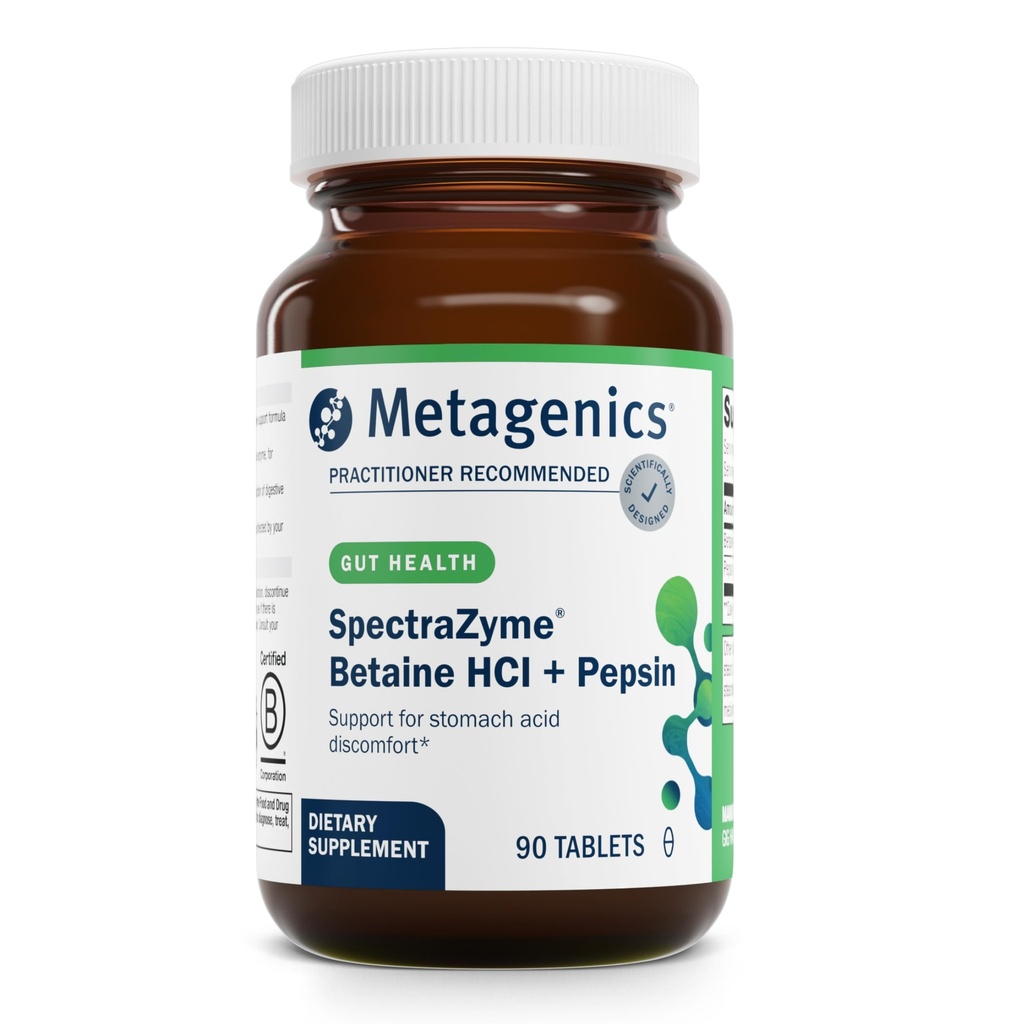 Metagenics SpectraZyme Betaine HCI + Pepsin - Unterstützt Stomach Health & Aids in Digestion* - mit Betaine HCl & Pepsin - Proteolytic Digestive Enzyme* - Non-GMO - 45 Servierungen - 90 Tabletten