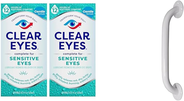Clear Eyes Érzékeny Szemcseppek, 2 Pack és meghajtó orvosi fehér Powder- bevonatú markolat bár