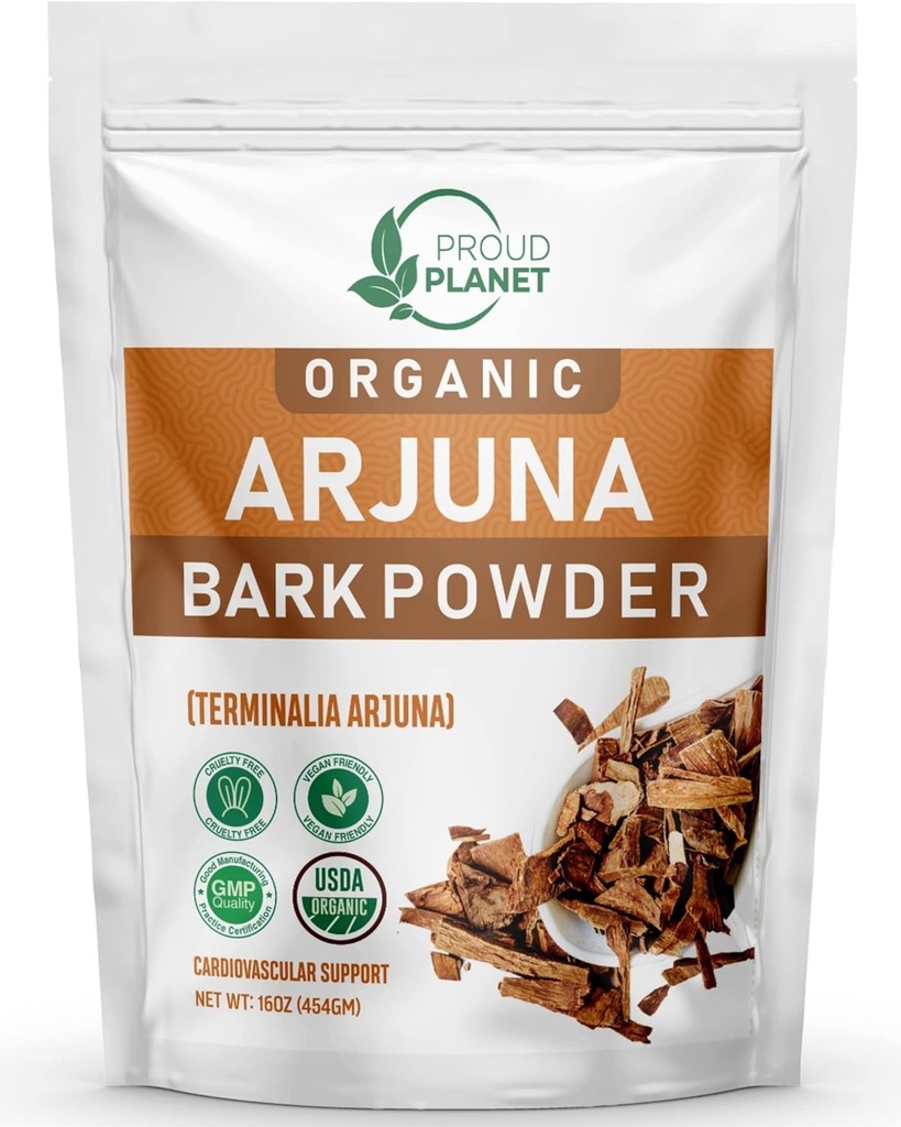 Bio Arjuna Bark Pulver | Terminalia Arjuna | Ayurvedic Herzgesundheit Pulver | USDA Zertifiziert von Proud Planet (16 Unze)