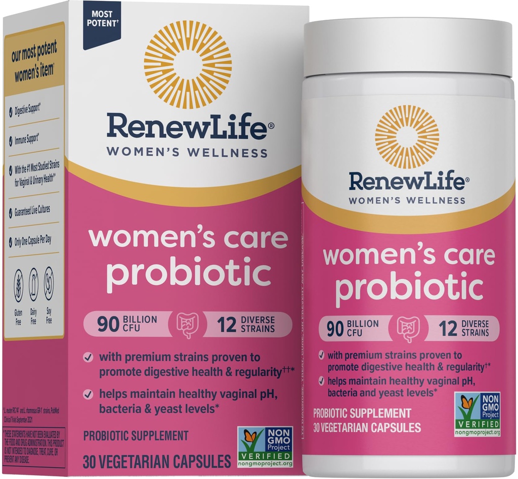 Renew Life Women's Probiotic Capsules, unterstützt pH Balance für Frauen, Vaginal, Urinary, Verdauungs- und Immungesundheit, L. Rhamnosus GG, Dairy, Soy und Gluten-Free, 90 Billion CFU - 30 Ct