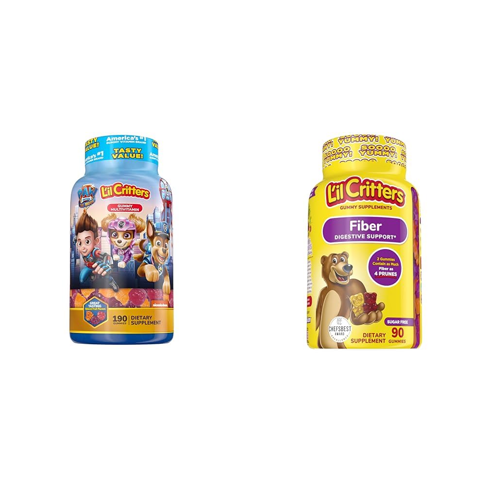 L'il Critters Paw Patrol Gummy Vites Multivitamin for Kids, 190 Gummies and L'il Critters Fiber Gummy Supplement for Kids, 90 Gummies
