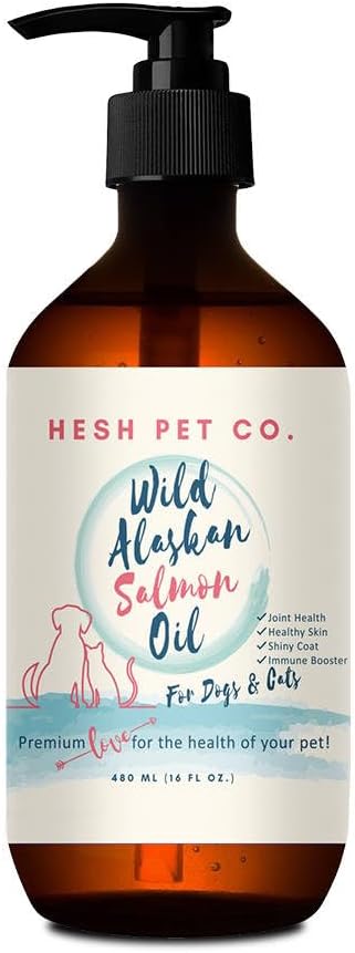 Premium Wild Alaskan Lachsöl für Hunde & Katzen 16oz Haut & Coat natürliche flüssige Nahrungsergänzungsmittel für Haustiere, Fischöl, Omega 3, EPA + DHA Fettsäuren für Gelenkfunktion, Immun & Herz!