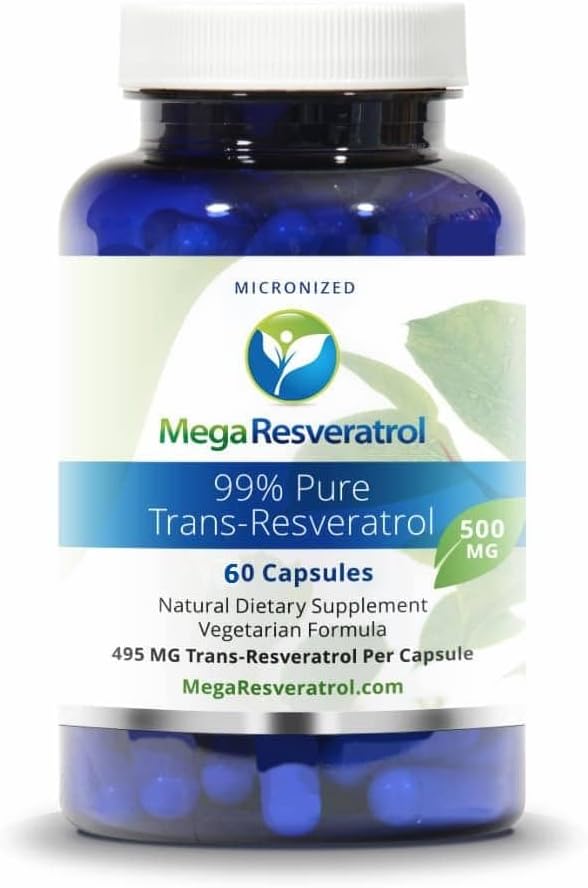 Mega Resveratrol, Pharmaceutical Grade,99% Pure, Isolate, Micronized Trans-Resveratrol, 60 Veggie Caps, 500mg pro Kapsel. Reinheit zertifiziert. Absolut keine toxische “inaktive” Zutaten hinzugefügt.