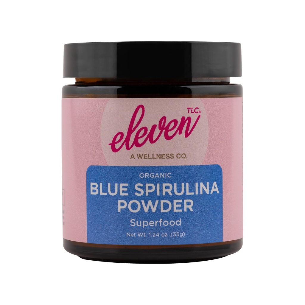 Eleven TLC, Organic Blue Spirulina Powder, Flavorless, Superfood, Vitamine + Minerals, Espirulina Azul en Polvo, Pflanzenprotein, Non-GMO, Non Messy Glass Jar, 1.24 Unnce 35 Servierungen