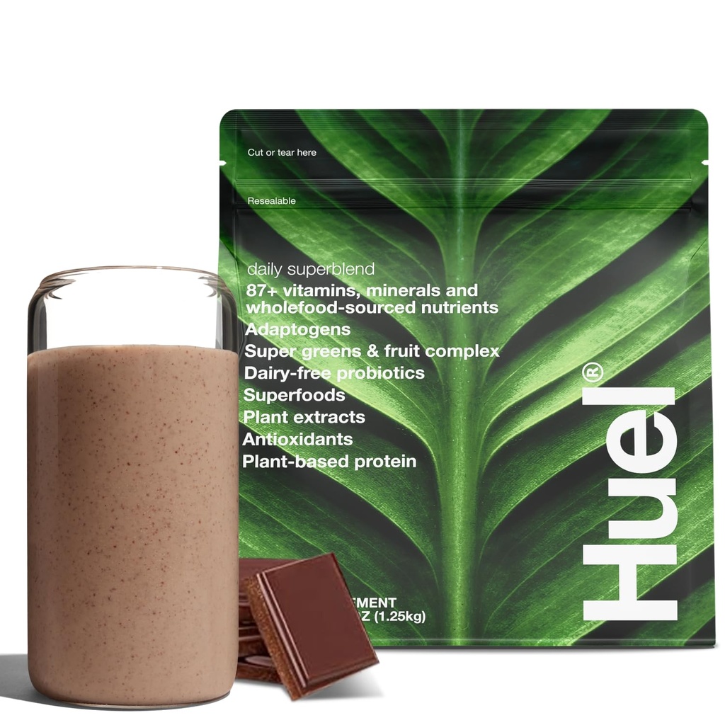 Huel Daily Superblend Schokoladenpulver | 25g Pflanzenbasiertes Protein | Super Greens Pulver | 87 Vitamine, Mineralien und Ganzspeisen-Quellen Zutaten |19 Servierungen | Scoop nicht enthalten, um Kunststoff zu reduzieren