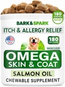 Omega 3 für Hunde und Katzen - 180 Fish Oil Treats for Dog Shedding, Skin Allergy, Itch Relief, Hot Spots Behandlung - Joint Health - Skin and Coat Supplement - EPA & DHA Fettsäuren - Lachsöl - Bacon