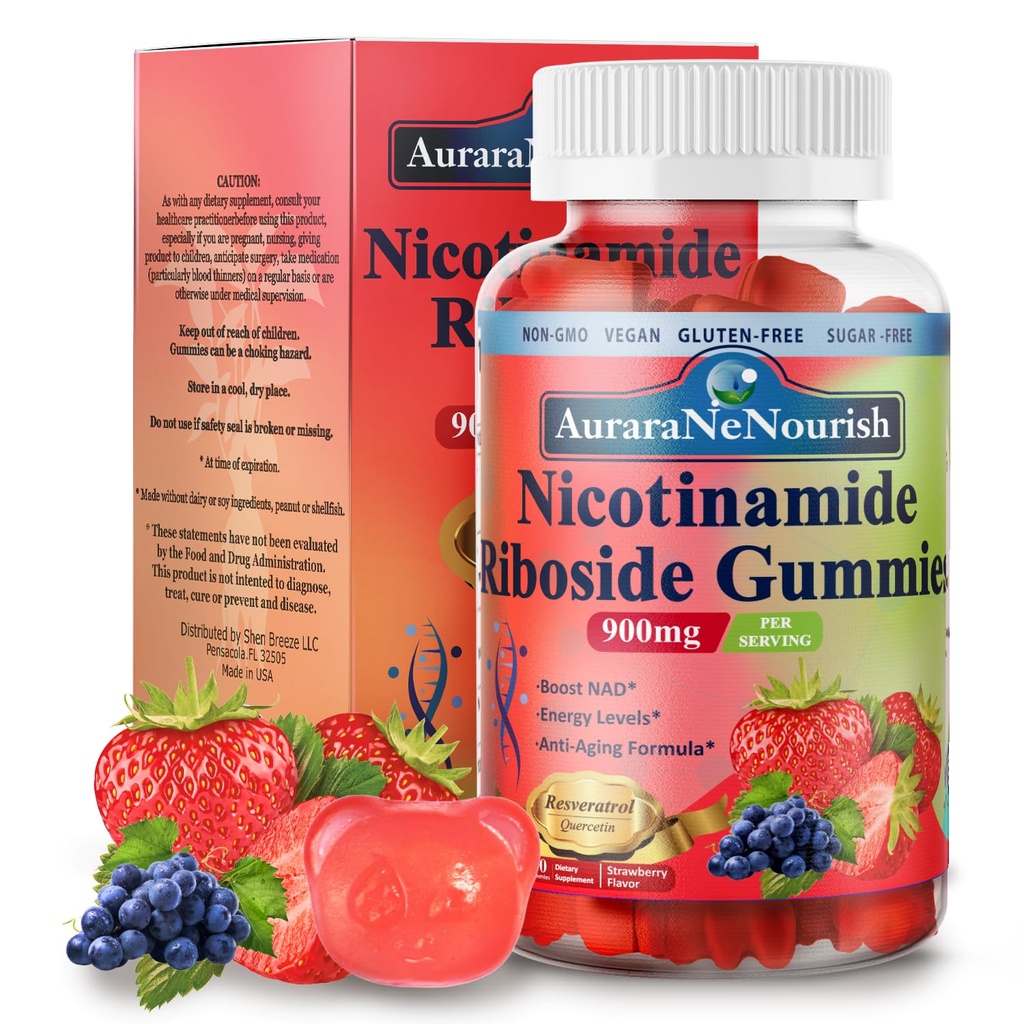 NAD Ergänzungsgummis Zuckerfrei, NAD Nicotinamid Riboside Resveratrol 900mg w. Quercetin, Collagen Biotin & Vitamin, hohe Potenz NAD Resveratrol Ergänzungen für Anti-Aging, Energie, Fokus