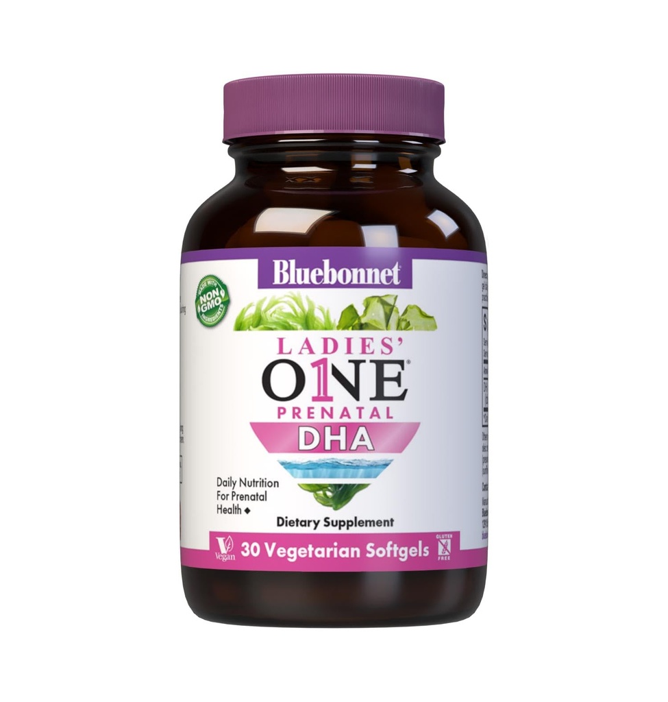 Bluebonnet Nutrition Ladies' One Prenatal DHA, Daily Nutrition for Prenatal Health*, Non-GMO, Vegan, Glutenfrei, 30 Vegetarische Softgel, 30 Servietten