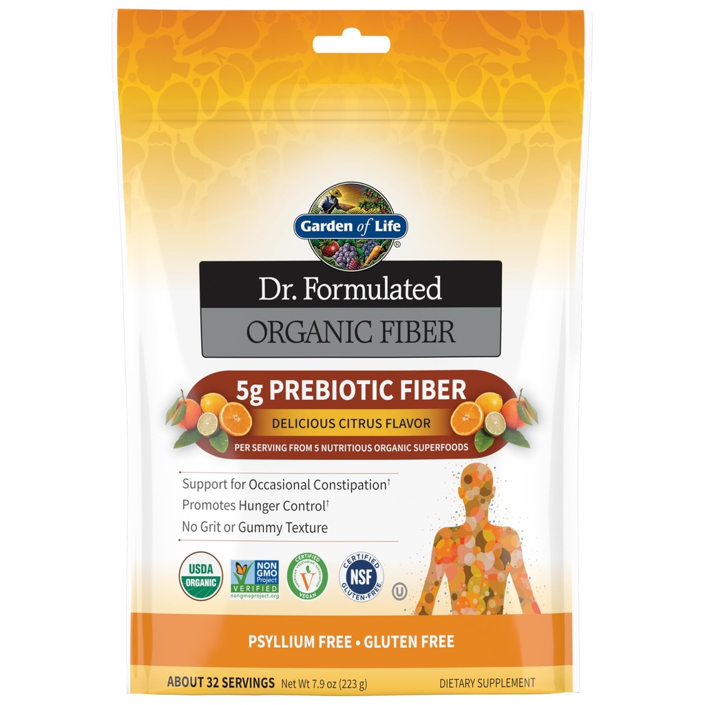 Garten des Lebens Dr. Formuliert Organische Faserergänzung Pulver Citrus, Zuckerfrei, Psyllium freie präbiotische Superfoods, Verstopfung Entlastung und Hunger Kontrolle für Männer und Frauen, 32 Servierungen