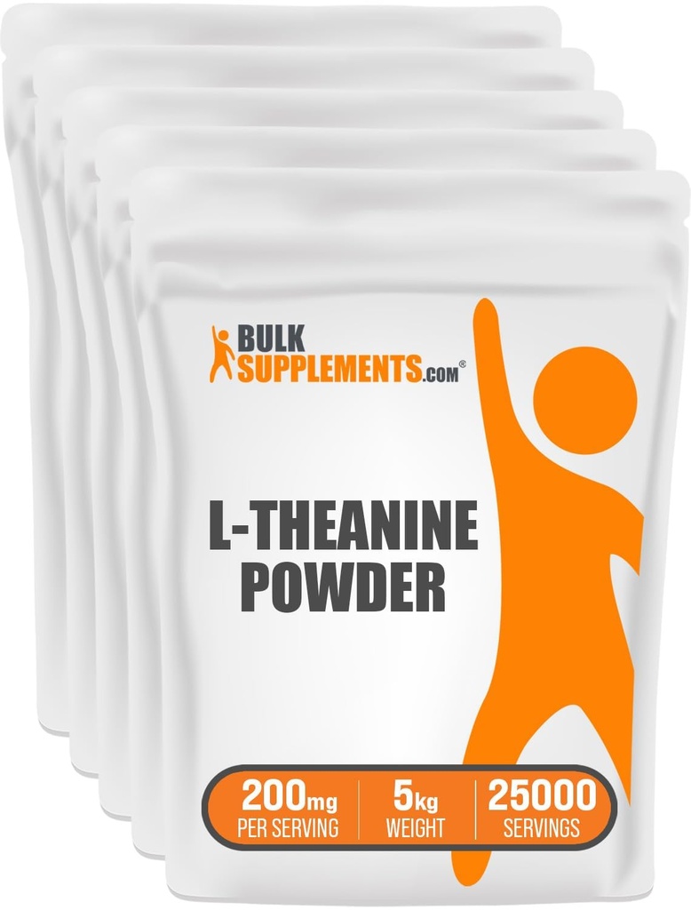 BulkSupplements.com L-Theanine Powder - L-Theanine Supplement, L-Theanine 200mg - Amino Amino Amino Supplement, Pure & Glutenfrei, 200mg pro Servierung, 5kg (11 lbs) (Pack mit 5)