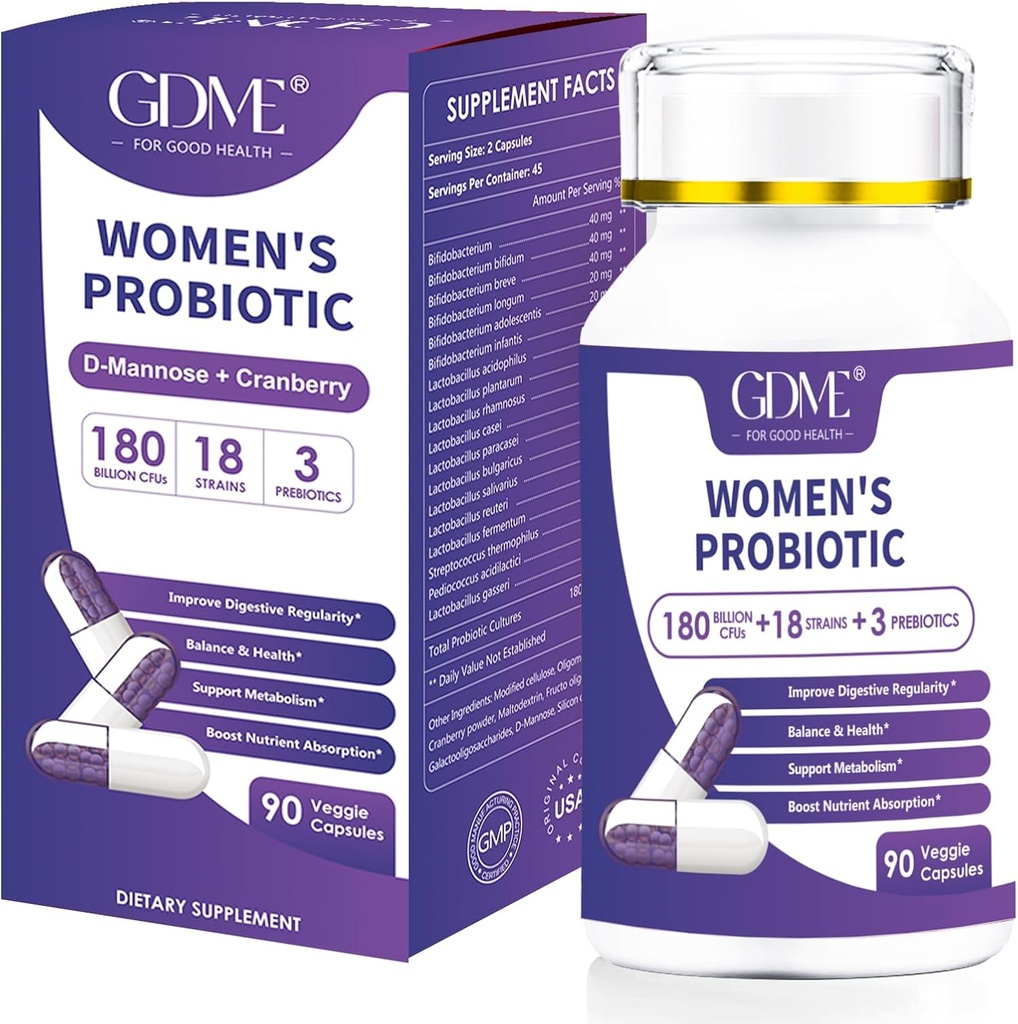 Probiotics 180 Billion CFU 18 Strains Enthält Organische prebiotische Cranberry Probiotic Supplement Digestion Immunität für Frauen Gesundheit,Non Soy Gluten Dairy Kostenlose 90 vegetarische Kapseln
