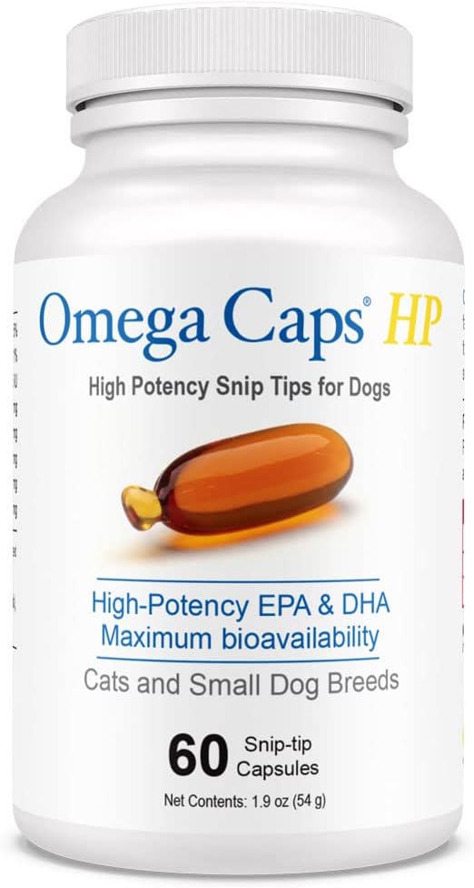 Omega Caps HP Snip Tipps für Katzen und kleine Hunde hohe Potenz EPA und DHA maximale Bioverfügbarkeit Fischöl Ergänzung Vet geformt Made in USA Hautmantel Gelenk und Herz Gesundheit 60 Kapseln