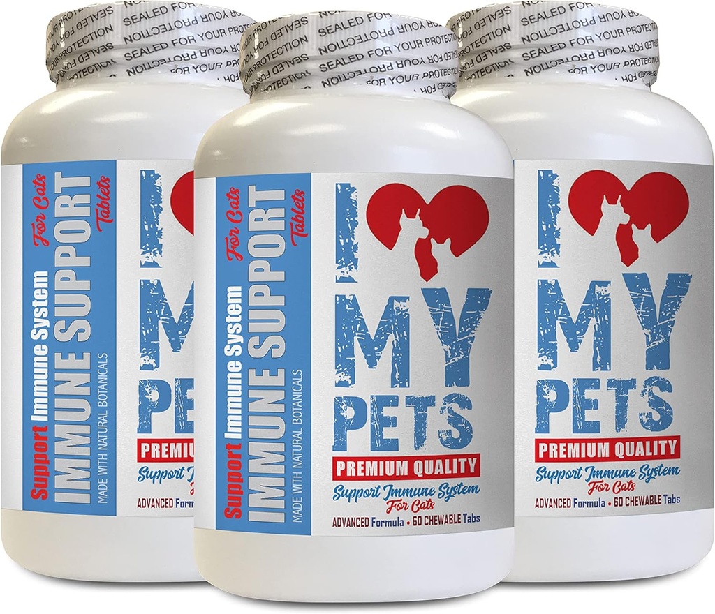 I LOVE MY PETS LLC cat Heart Supplements - CAT Immune Support - Booster - Healthy Supplement - cat Skin Supplement - 180 Treats (3 Bottles)