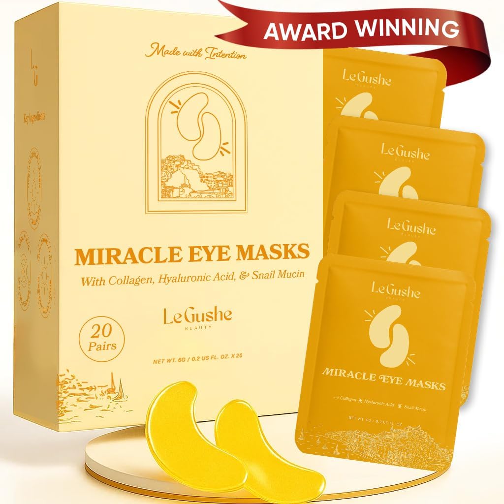 LE GUSHE Gold Unter Augenaufnäher für Puffy Eyes und Dark Circles (20 Paare) - Hydrating Collagen Under Eye Masks with Snail Mucin - Beruhigende Puffy Eyes Behandlung für Damen und Herren - Brautjungfer Geschenke