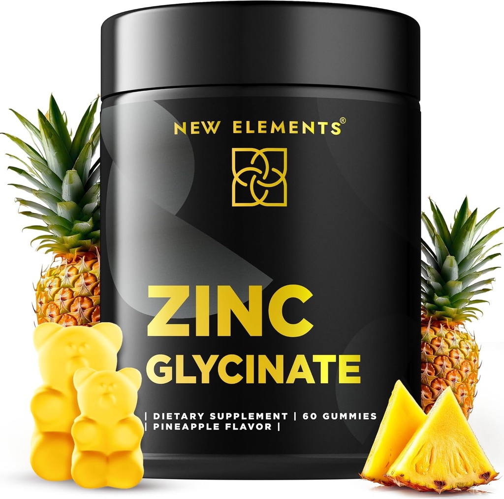 Zink-Glycinat-Gummi für Erwachsene | Zink-Ergänzungen 50mg | Unterstützt Immun-Gesundheit | Metabolismus | Hautpflege-Ergänzung | Vegan | Non-GMO | Gluten-Free | Natürliche Ananas Flavor | durch neue Elemente