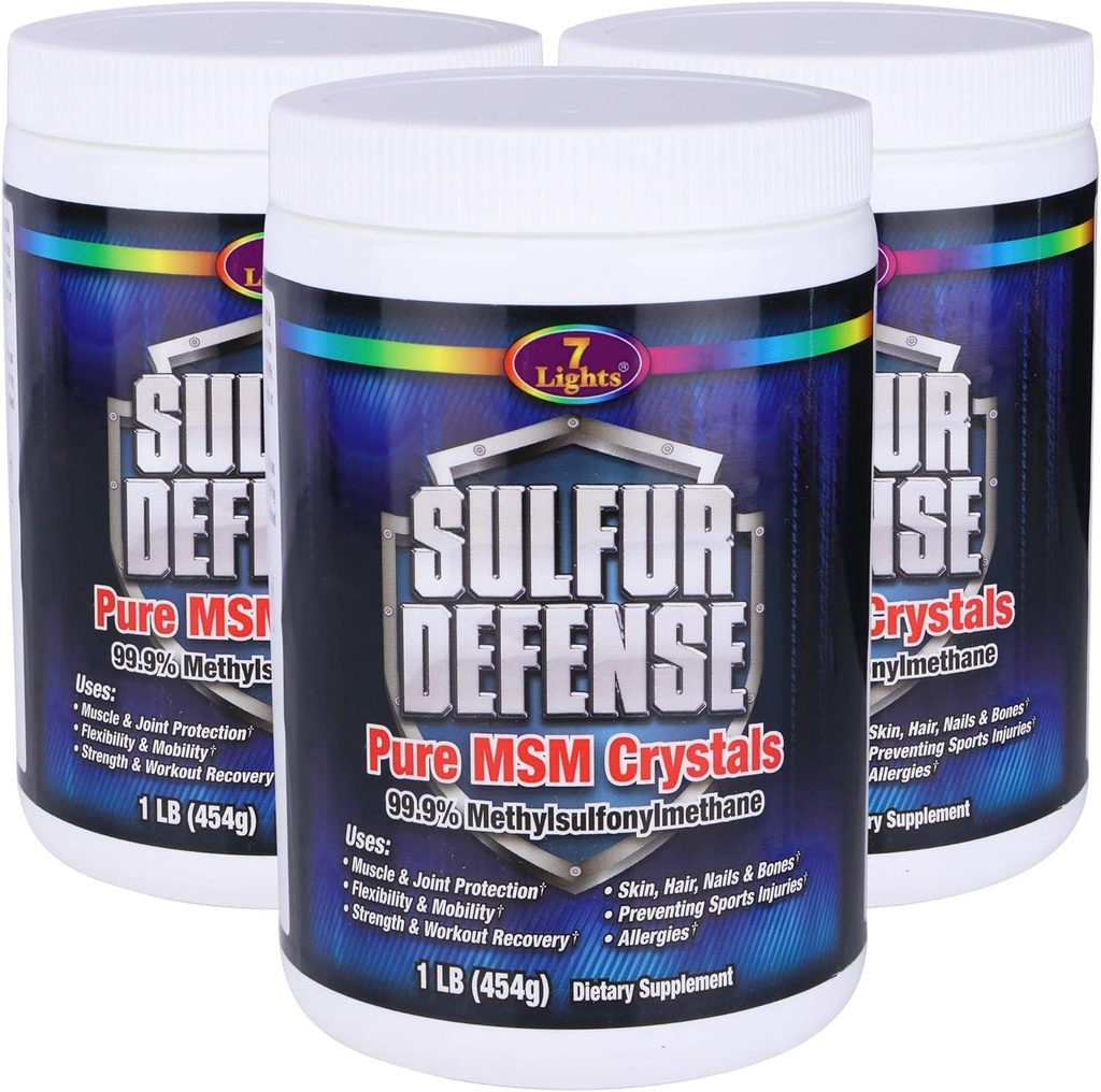 7 Lights Sulfur Defense Opti-MSM 99.9% Pure MSM Powder | Nahrungsergänzungsmittel für Gelenke, Haut- und Immununterstützung – Organic Methylsulfonylmethan, Vegan, Non-GMO, Gluten-Free – Made in USA (3 x 1 LB)