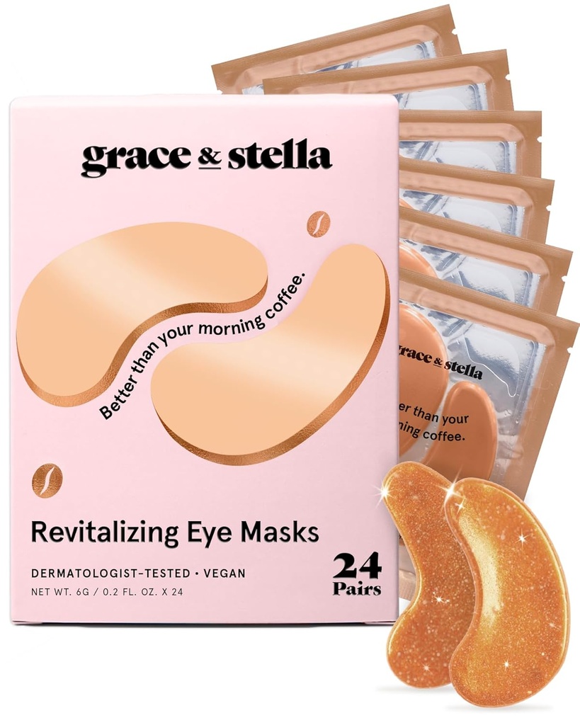Anmut & Stella Koffein unter Augenaufnäher - Awakening Eye Patches für Puffy Eyes und Dark Circles - Unter Augenmaske Patches mit Niacinamid & Hyaluronsäure - Vegan, Cruelty-Free (Bronze, 24 Paare)