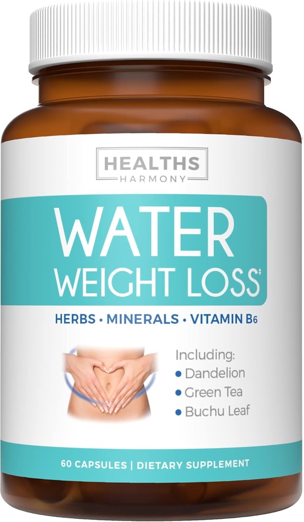 Natürliche diuretische Wasser Pillen (2 Monate Versorgung) Relief von Bloating, Schwellung, Wasserretention, Wasser Gewichtsverlust - Dandelion, Kalium, & Grüner Tee Kräuterergänzung - für Frauen und Männer - 60 Kapseln