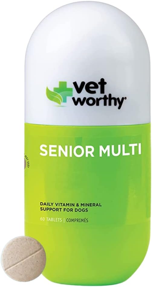 Vet Worthy Senior Multivitamin rágható kutyák - antioxidánsok és táplálkozási támogatás - Napi támogatás - Essential Vitamins, Ásványok, & Enzymes - Máj Flavor rágható kutyák - 60 tabletta
