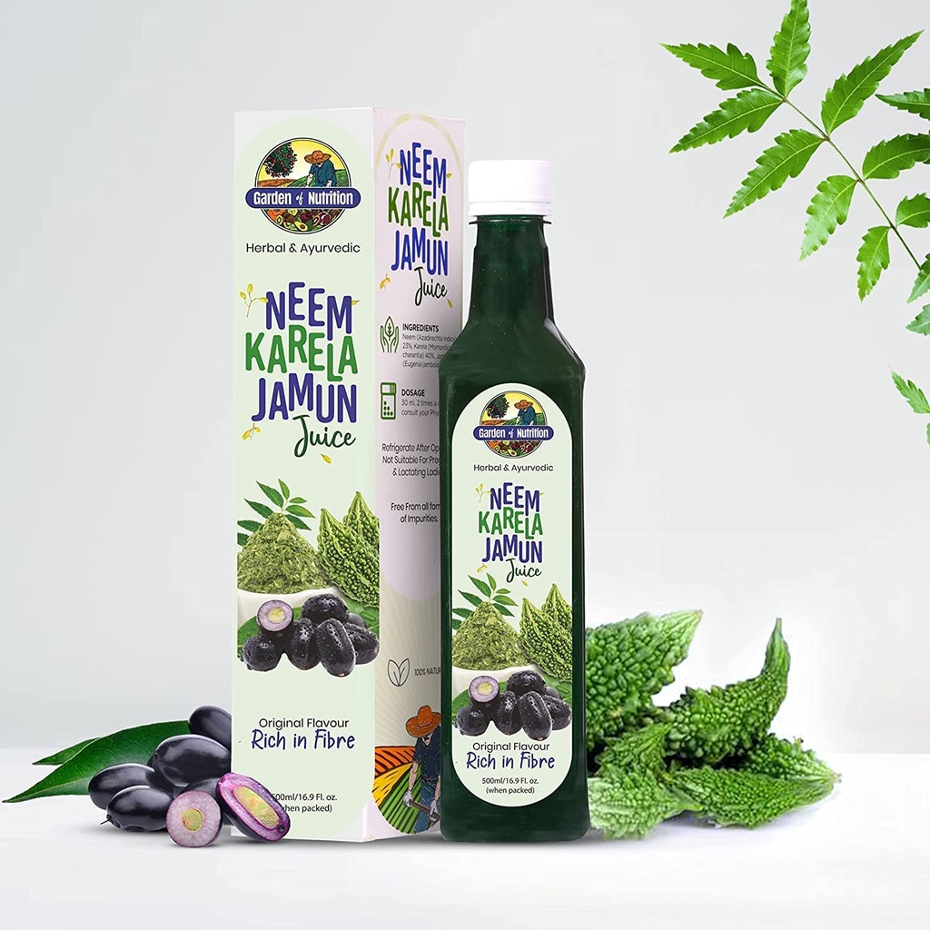 GARDEN OF NUTRITION Kräuter- und Ayurveda Neem Karela Jamun Juice | Original Flavour | Rich in Fiber | 100% reine Kräutersaft (500ml) Pack von 1