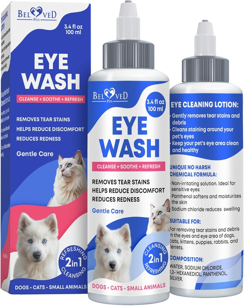 Dog Eye Drops & Eye Infection Treatment für Hunde und Katzen – Soothe Infection & Allergy, Relieve Dry Eyes & Pink Eye, Pet Tear Stain Wash & Cleaner - Kitten Eye Drops for Discharge, Eye Rinse & Flush