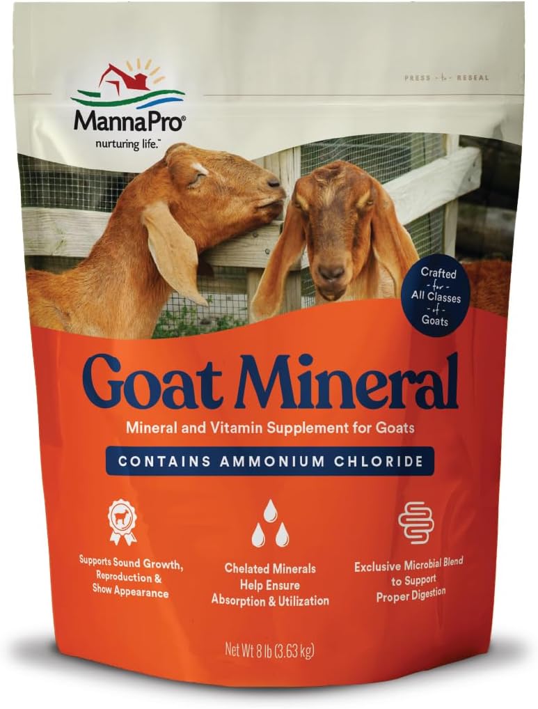 Manna Pro Goat Mineralische Ergänzung, essentielle Vitamine & Minerale für Wachstum & Entwicklung, enthält Ammoniumchlorid & mikrobielle Mischung für Verdauungsgesundheit, 8 lbs