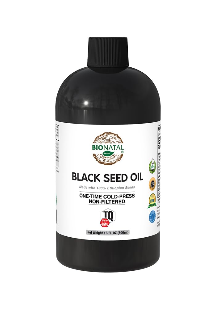 BioNatal äthiopischer Schwarzer Seedöl 16oz PET/Plastic Bottle – Kaltgepresste Nigella Sativa, Schwarzes Cumin Seed Oil, Unrefined & Non-Filtered, High TQ bis zu 4,64% – Unterstützt Immunsystem, Verdauung